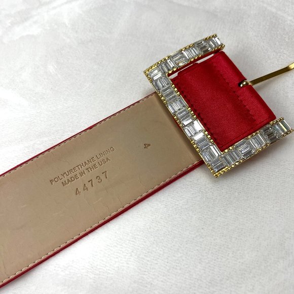Auc ST.John NWOT Swarowski crystals wide silk/leather Red belt 44737 - Picture 5 of 11